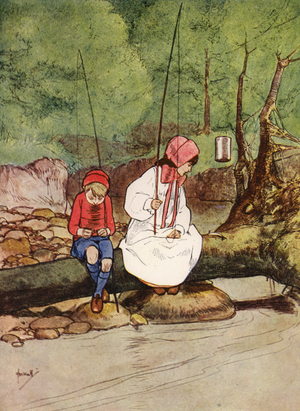"I caught the first fish" (colour litho)
