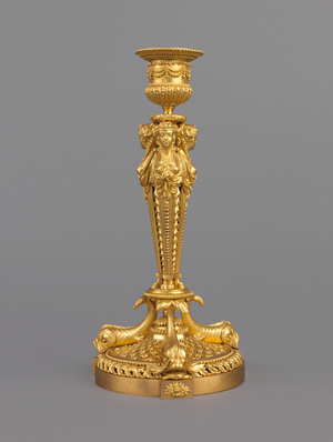 Candlestick, France, 1781 (gilt bronze & blue enamel)