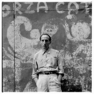 Eugenio Carmi in his studio, possibly Rome Italy, mid 1960's (b/w photo)