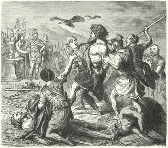 Capture of Tetobod, King of the Teutones, by the Romans after the Battle of Aquae Sextiae, 102 BC (engraving)