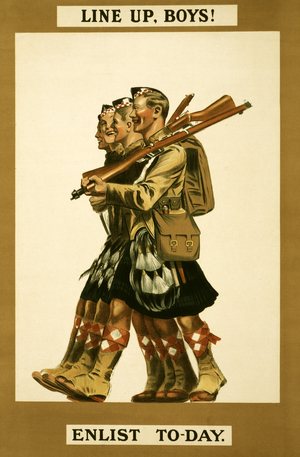 WWI Recruitment Poster "Line up, Boys!, Enlist To-Day", pub. 1914-18 (lithograph)