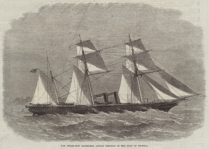 HM Steam-Ship Racehorse, lately wrecked in the Gulf of Pecheli (engraving)