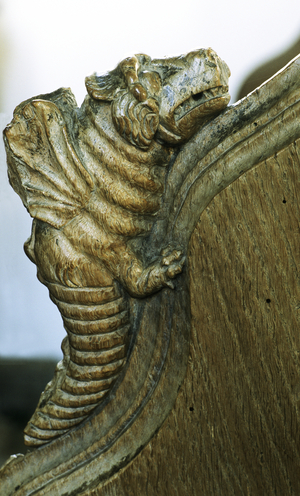 Carved reptile, Church of St Helen, Gateley, Norfolk, UK (wood)