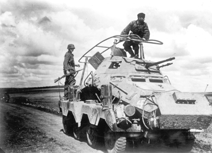 German armored reconnaissance vehicle in Russia (b/w photo)