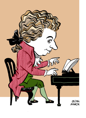 Wolfgang Amadeus Mozart - caricature of the Austrian composer playing the piano