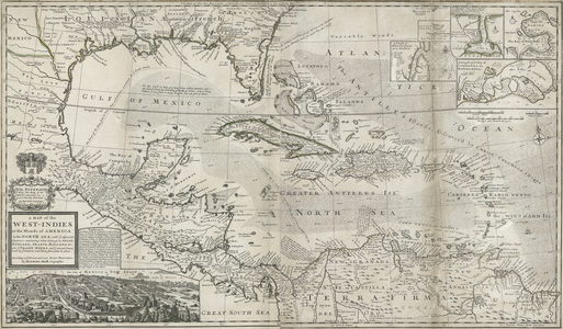 Map of the Caribbean, 1715 (hand-coloured engraving)