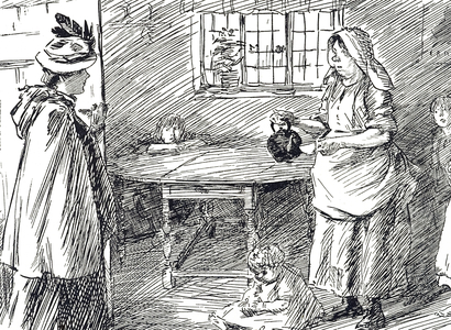 A landlady visiting her tenants