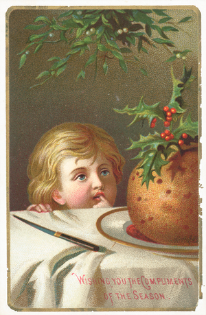 Staring at the Plum Pudding, Christma Card (chromolitho)