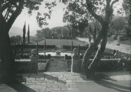 France: Terrace And Pool In A Garden At Grasse, Provence, Designed By Jacques Greber, Landscape Architect, Paris (b/w photo)