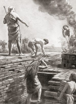Building a Ziggurat, the huge pyramidal temple towers which were first built in Sumerian City-States, from Hutchinson's History of the Nations, pub.1915