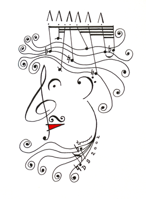 King of Music - a caricature of a head wearing a crown drawn using musical notation