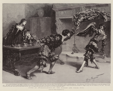 Types of Swordsmanship, III, the Dagger and Cloak Duel (engraving)