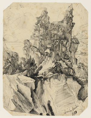 The Crevasse, 1860 (pen & black ink, on cream tracing paper, laid down on ivory wove paper)