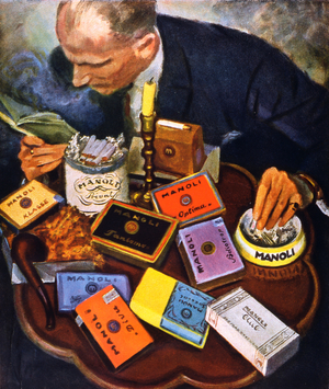 Advertisement for 'Manoli Cigarettes', printed in Berlin, 1927 (colour litho)