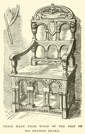 Chair made from Wood of the Ship of Sir Francis Drake (engraving)