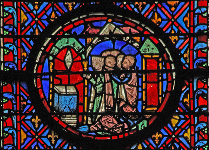 Window w12  Judith consecrates to God an anathema for Holofernes Judith XVI 23 (stained glass)