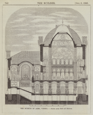 The Museum of Arms, Vienna, Section across Hall and Staircase (engraving)