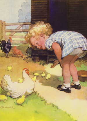 "Please may I pick up one of your babies?" asked Pat (colour litho)