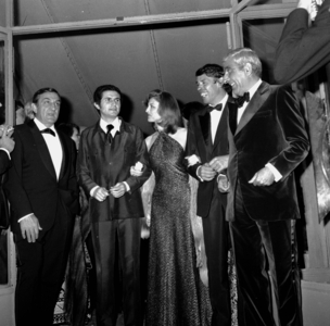 Lino Ventura Claude Lelouch Nicole Courcel Jacques Brel and Charles Gerard at Cannes Film Festival For Film Money Money Money May 6, 1972 (b/w photo)