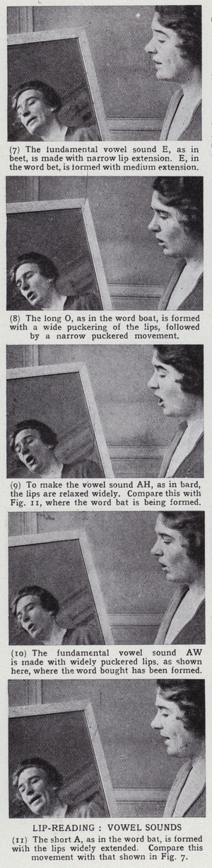 Lip-reading, vowels (b/w photo)