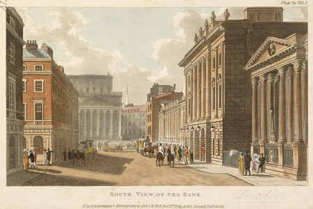 View looking down Threadneedle Street towards Mansion House, with the Bank of England on the right
