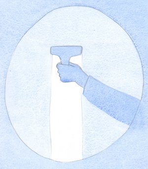 Our vigorous prayers act upon the soul with great effect, as when a scourer is pushed across a grubby window pane, 2002 (w/c on paper)