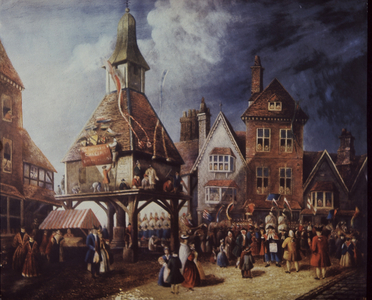 Stratford-on-Avon, Shakespeare Jubilee in 1769 at the High Cross (colour litho)