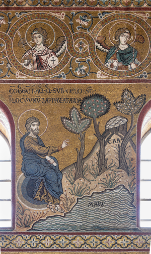 Creation of the mainland from the sea, Cycle of the Old Testament-The Creation, byzantine mosaic, XII-XIII sec (mosaic)