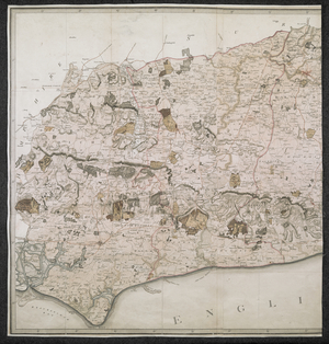 A Topographical Map of the County of Sussex, divided into Rapes, Deanries, and Hundreds. Planned from an actual Survey by a scale of one inch to a statute mile, 1795 (engraving)
