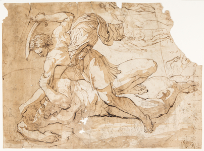 Recto: David and Goliath (pen & ink on paper)