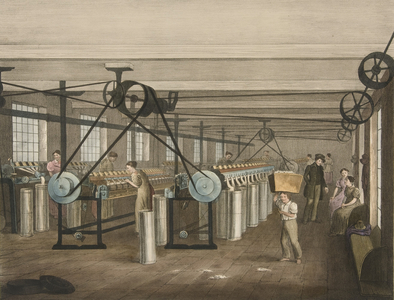 Bobbin and Drawing Frames, Progress of Cotton No. 5, pub. 1840 (colour litho)