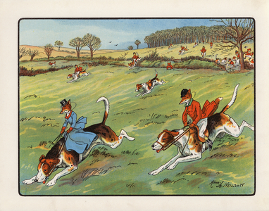 Illustration for The Fox's Frolic, or A Day with the Topsy Turvy Hunt (colour litho)