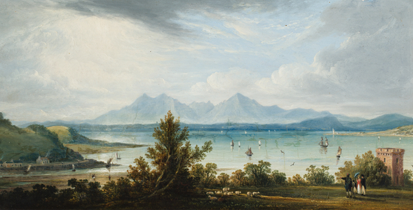 View of the Clyde from Ardgowan, the Isles of Bute and Arran in the distance, c.1821 (oil on panel)