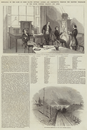 Rehearsal of the Game of Chess played between London and Portsmouth through the Electric Telegraph of the South Western Railway, 9 April (engraving)