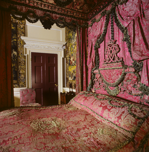 Baroque state bed in the state bedroom of Blair Castle in Blair Atholl, Perthshire, Scotland, 1984 (photo)