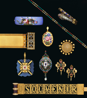 A selection of Victorian diamond, gold and enamel jewellery (diamond, gold, enamel)