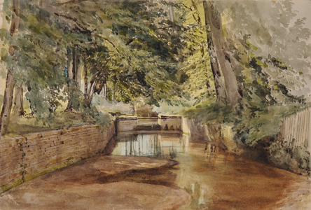 River scene with semi-dry river bed, 1810-65 (Watercolour)