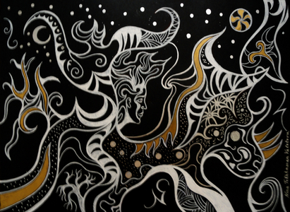 Night Dreams, 2019 (white ink on black paper)