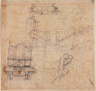 Miscellaneous studies, for a St. John the Baptist, for a tomb and architectural sketches, 1544-1545 (drawing)
