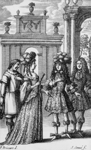 play "La princesse d'Elide" by Moliere created in versailles in 1664, engraving for a 1682 edition