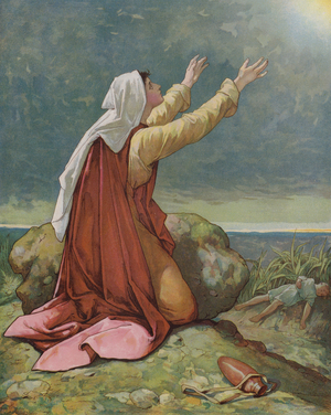 Hagar and Ishmael (colour litho)