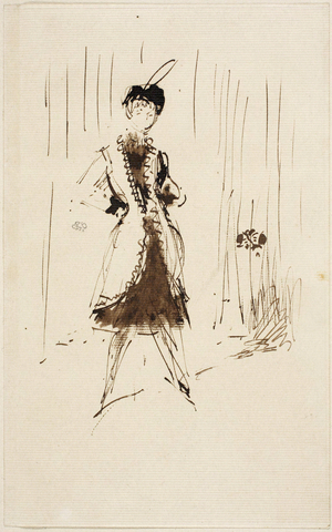 Study for The Blue Girl: Portrait of Miss Elinor Leyland, c.1879 (pen and brown ink with brush and brown ink, on cream pseudo-laid paper tipped onto cream wove paper)