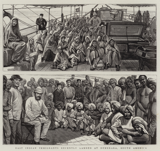 East Indian Immigrants recently landed at Demerara, South America (engraving)