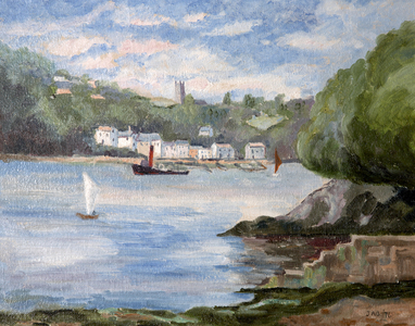 View of Dittisham, Devon, 1976 (oil on canvas)