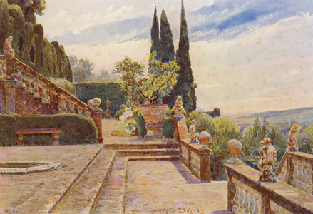 Italian Gardens: Giuoco dell' Pallone, Villa Garzoni (colour litho)