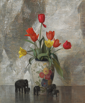 Elephants & Tulips  (oil on canvas)