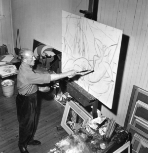 Oslo 19540904. At Edvard Munch's Ekely near Skøyen, art is still created ..., 1954 (photo)
