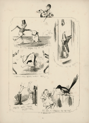 Page from Proverbs with Pictures by Charles H Bennett, 1859 (engraving)