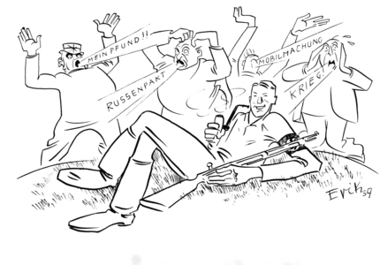 The cartoon "Ein gutes Gewissen..." ("A clear conscience..."), 1939 (b/w photo)