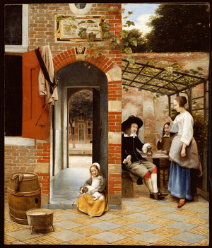 Courtyard of a House in Delft, 1658 (oil, with gold, on canvas laid on panel)